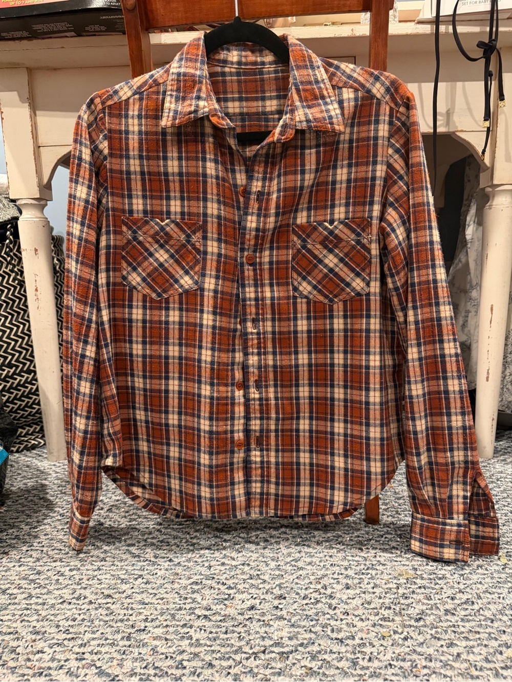 Unisex  Orange Plaid Button-Up Shirt